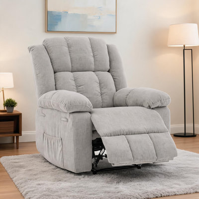 Oversized Manual Recliner Chair – Ergonomic Overstuffed Lounge, Side Pockets – Comfortable Single Sofa for Living Room, Bedroom, Home Theater, Reading