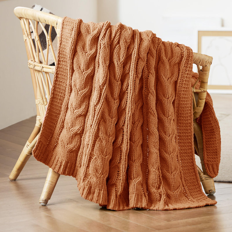 Jeté de lit en chenille tricoté par câble pour canapé GentleSoft ™ ️, L 60 po x L 80 po, Orange