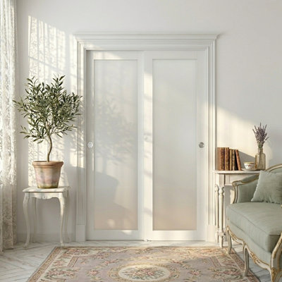 Double Frosted Glass Sliding Closet Doors With Installation Hardware Kit