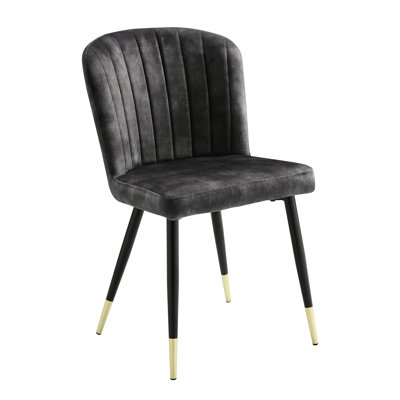 De 2 chaises de salle à manger contemporaines, revêtement en velours gris anthracite avec pieds en métal noir et 2 touches de capitonnage et d'accents modernes