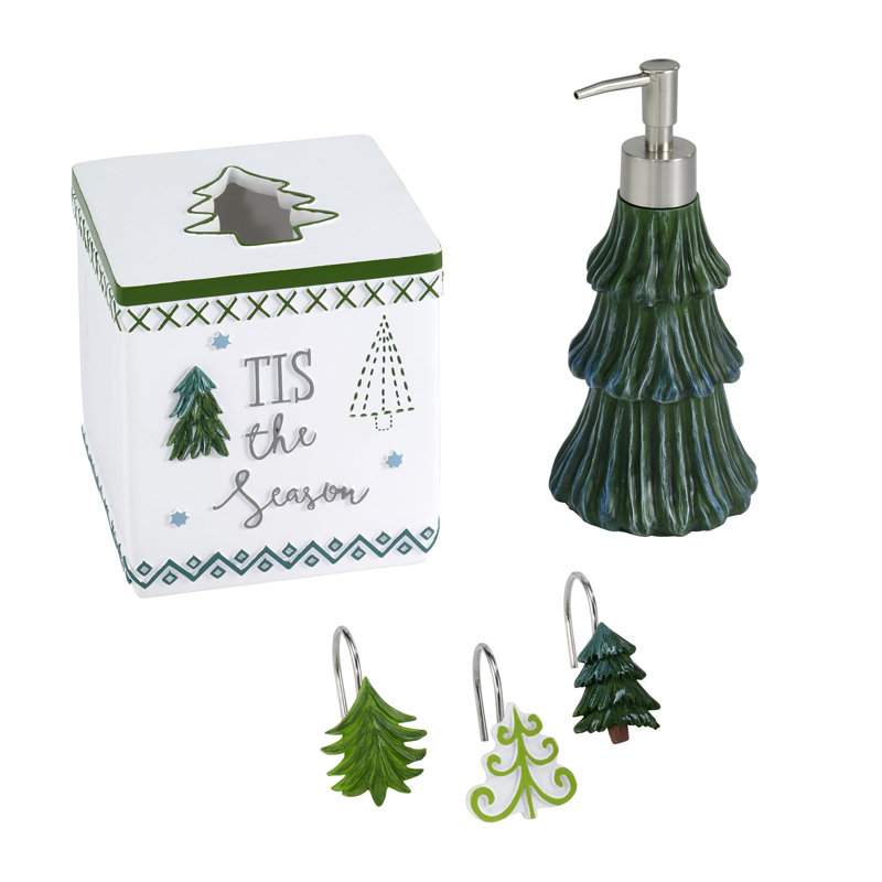 Festive White and Green Resin Christmas Tissue Box Cover