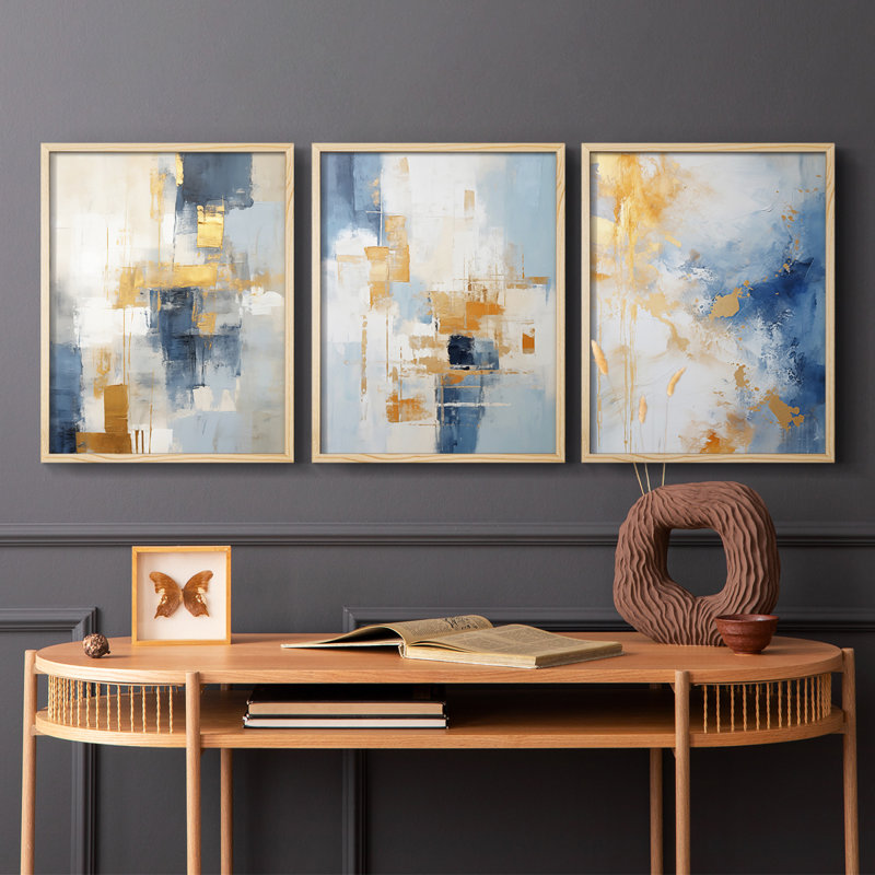 Abstract  Series  CLXXXI  -Set Of 3 Framed Giclee Prints -Ready to Hang, Natural Framed, 10" H x 8" W