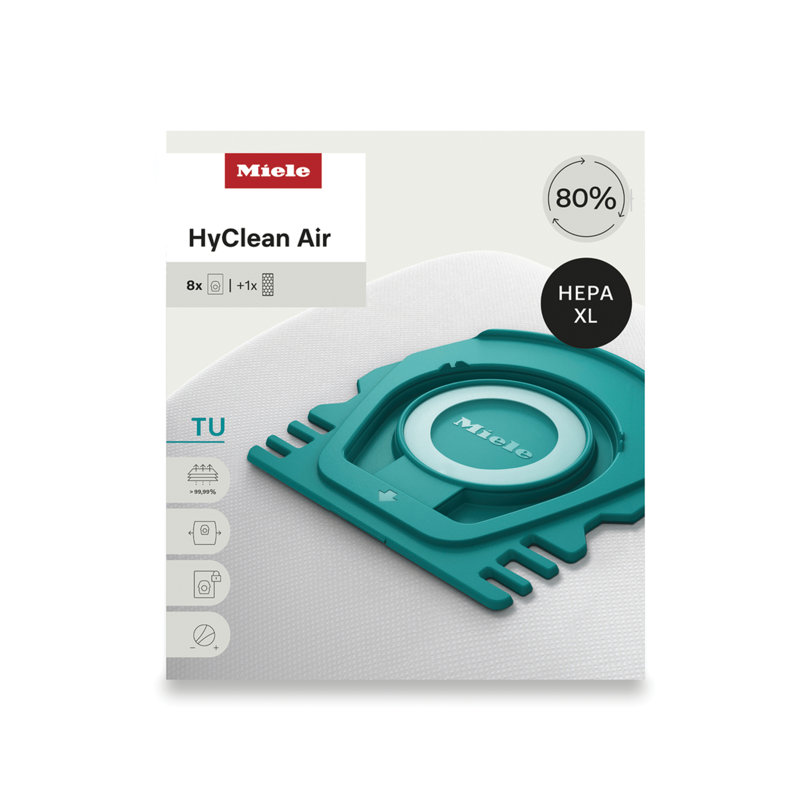 Miele HyClean Air TU Vacuum Cleaner Bags for Miele Guard L1 Vacuum Cleaners, Allergy XL Pack of 8 Vacuum Bags and 1 SF-HA 50 HEPA AirClean Filter – 12909770