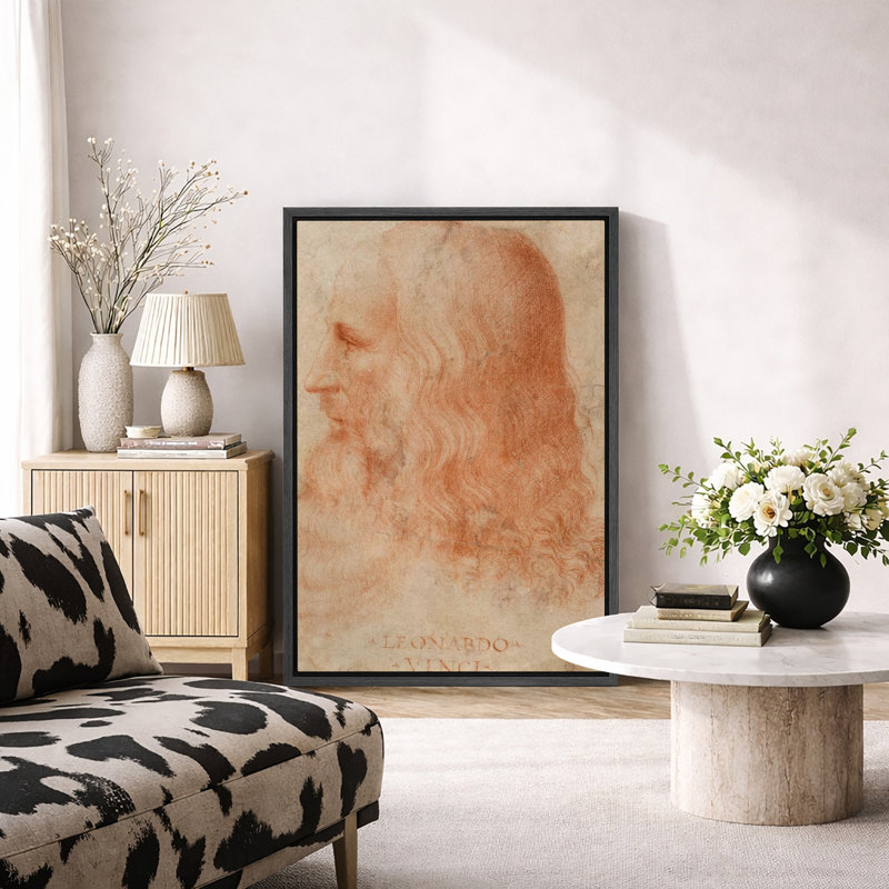 Leonardo Da Vinci, œuvre de craie rouge, croquis de profil Renaissance Genius, impression sur toile encadrée