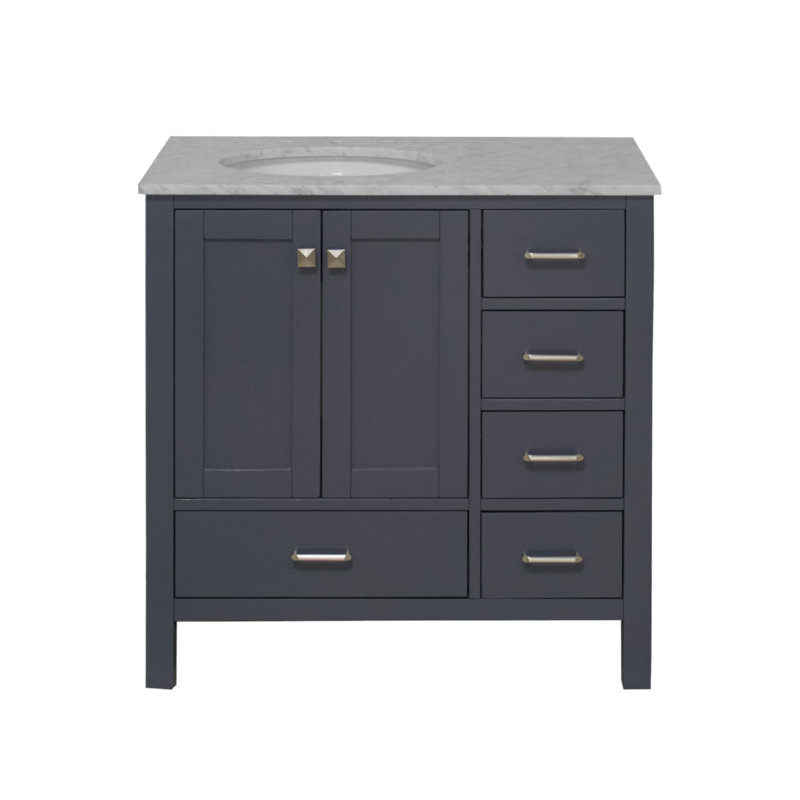 Claudett 36'' Single Bathroom Vanity with Top, Marine Gray, Carrara Marble