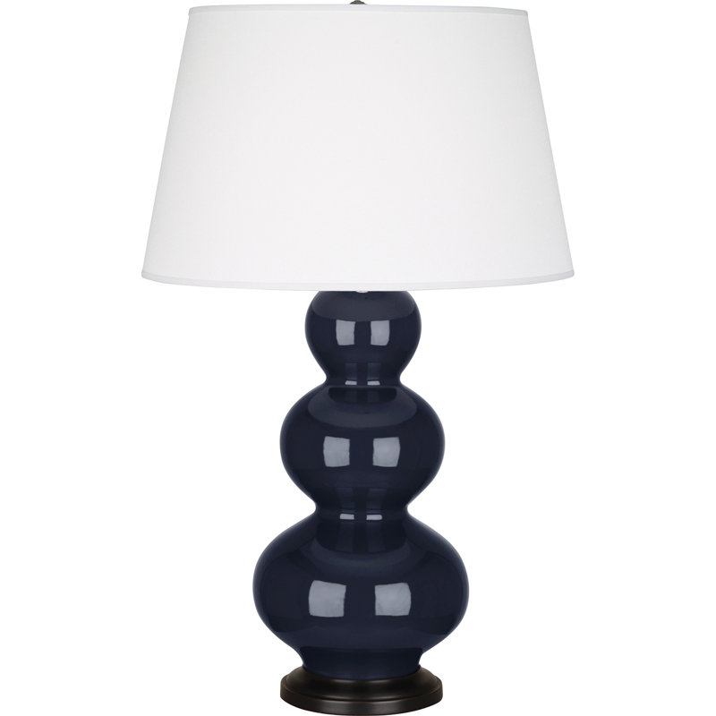 Triple Gourd Ceramic Table Lamp, Midnight Blue Glazed Ceramic/Deep Patina Bronze, Deep Patina Bronze