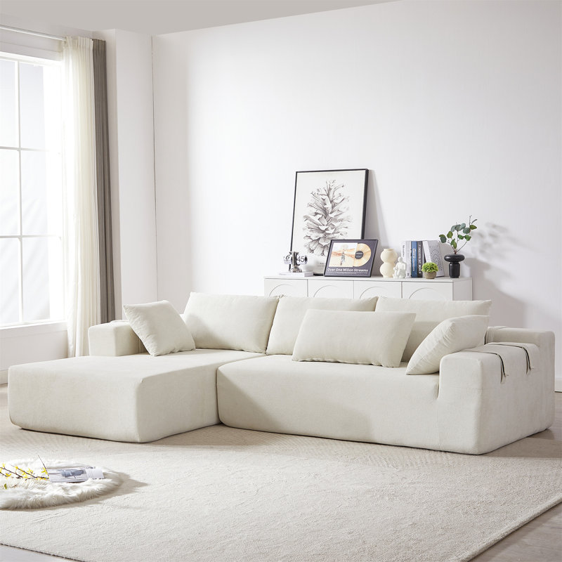 Modern Upholstered Boneless Sectional Sofa Couch Set, Modular L Shaped Sectional Living Room Sofa Set with 6 Pillows, Free Combination Sofa Couch for Living Room, Bedroom