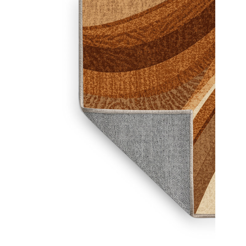Machine Washable Carlstadt Modern Rustic Wood & Shiplap Rug in Brown – Beige Binding, 8' Round