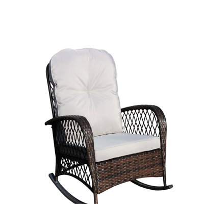 Wide Seat Outdoor Rocking Chair With Grey Cushion - Protected Fabric Backyard