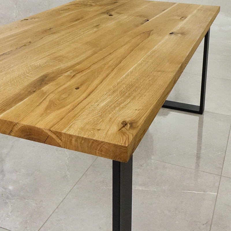 Isaias Oak Solid Wood Top Metal Base Dining Table, Natural, H75cm x L120cm x W90cm