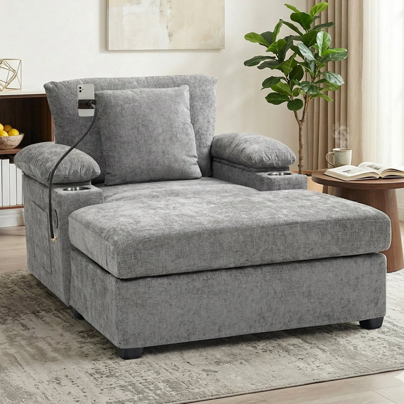 Chaise longue surdimensionnée d'intérieur avec repose-pieds et dossier réglable, Gris