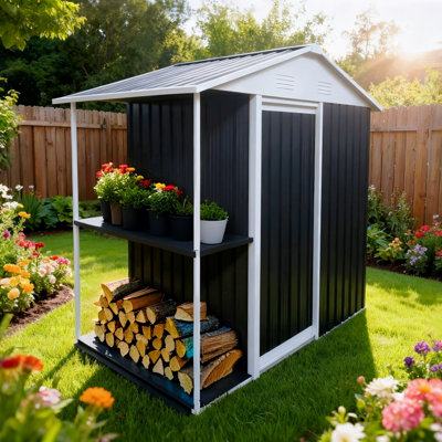 6 X 4 Ft Outdoor Storage Shed With Rack Metal Garden Shed With Storage Shelves Bike Storage Tool Cabinet Box For Lawn Backyard Patio Use