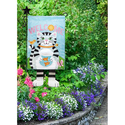 Drapeau de jardin 24 po x 13 po Cat Welcome