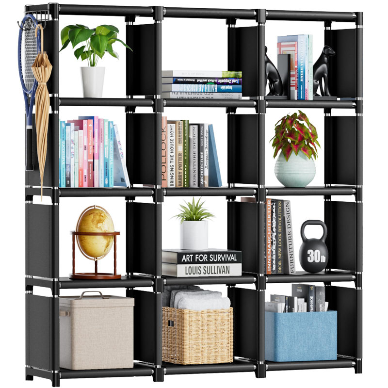 Book Shelf, 12 Cube Storage Organizer, DIY Bookcase, Metal Cube Bookshelf, Cubbies Closet Storage Organizer Shelves