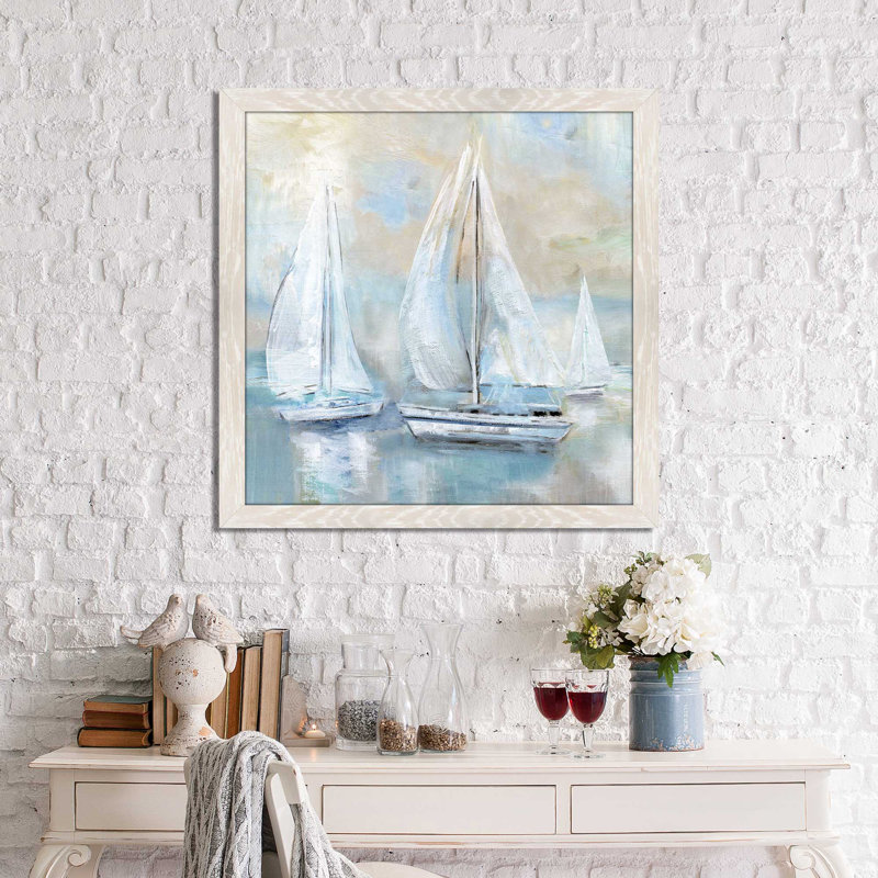 «Sail Afar», reproduction de peinture acrylique, H 31,5 po x l 31,5 po x P 1 po, Blanc