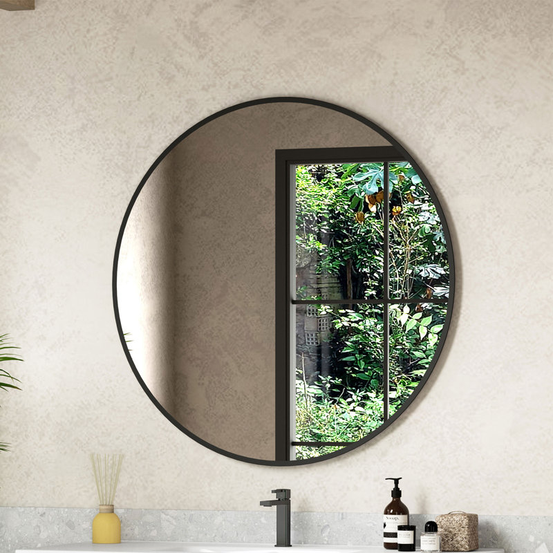 Rondo Round Wall Bathroom Mirror, Black, 31.5"