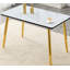 Table de salle à manger rectangulaire moderne et minimaliste, pouvant accueillir de 4 à 6 personnes. Comptoir en verre trempé + panneau de fibres à densité moyenne inférieur, texture imitation marbre, pieds fuselés en métal doré. Convient aux restaurants minimalistes.-1858831801
