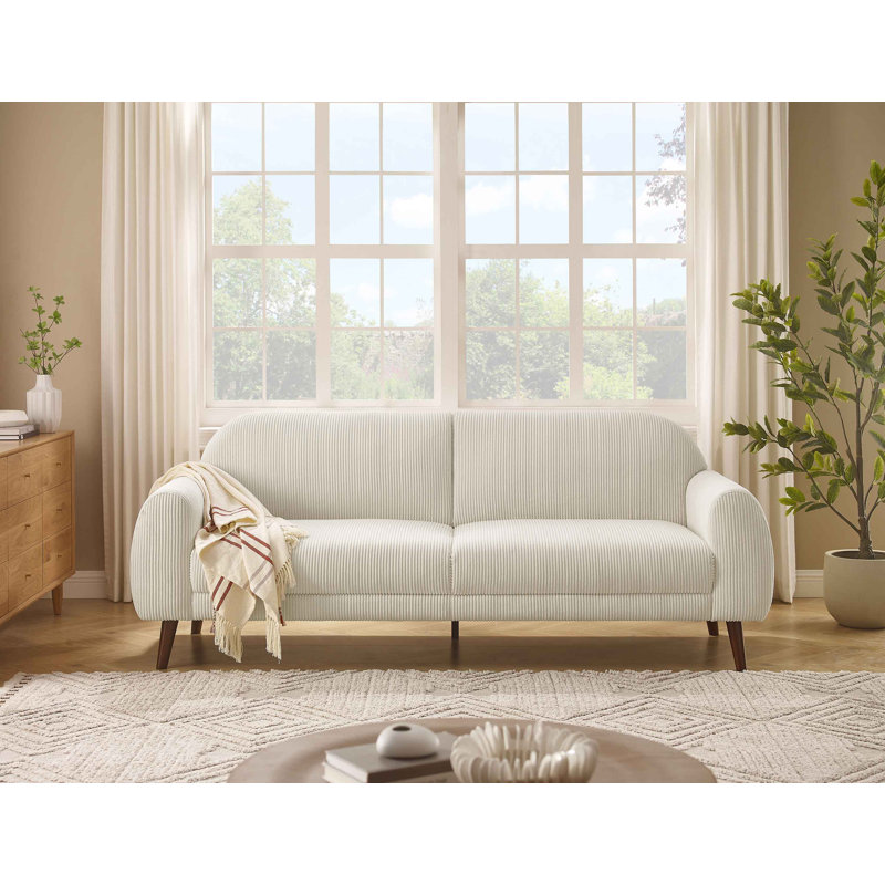 Iris 222Cm Round Arms Sofa, Cream Corduroy