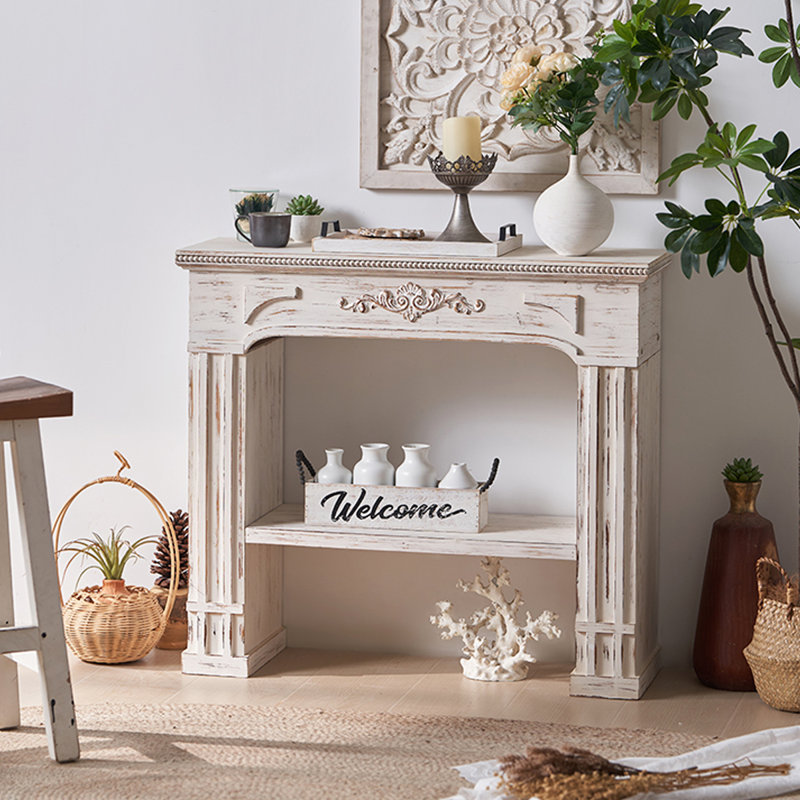 Foyer autoportant en bois massif beige