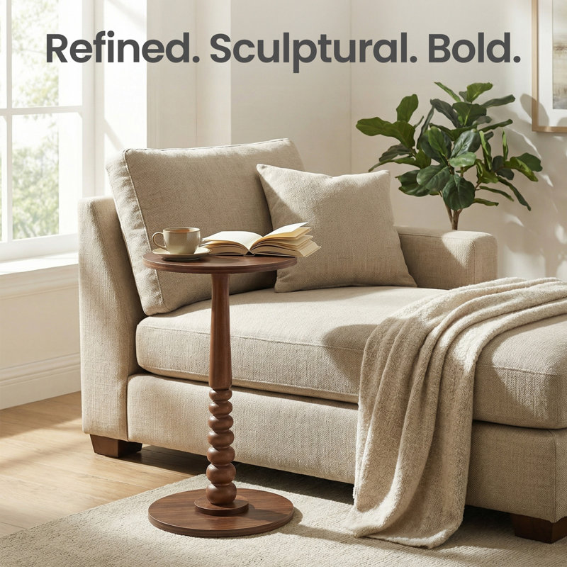 Round End Table, Dark Brown