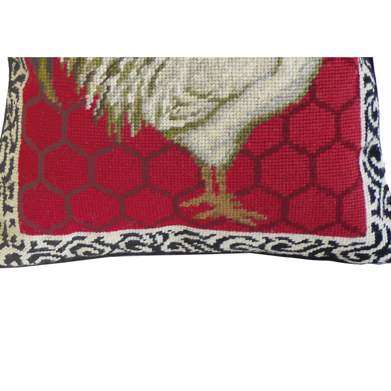 Red Black & White Rooster Needlepoint Pillow