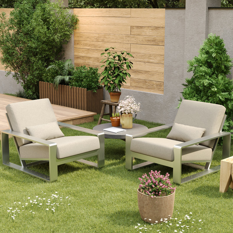 Chetan Indoor/Outdoor Aluminum Lounge Chairs, Beige, Silver