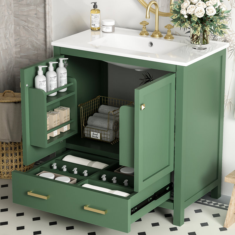 Meuble-lavabo de 30 po - élégant avec lavabo simple et espace de rangement, charnières à fermeture en douceur pour un environnement calme