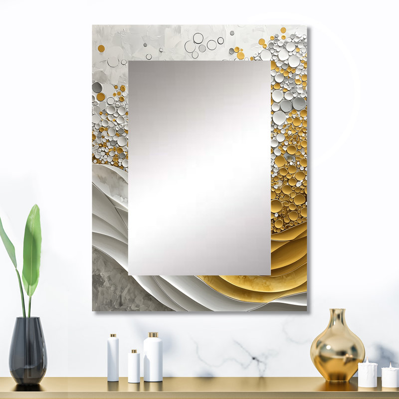 Biochemistry Of Golden Pure Balance II - Liquid Ink Mirror, Modern Unique Wall Mirror, Printed Metal Art, 32" x 24"