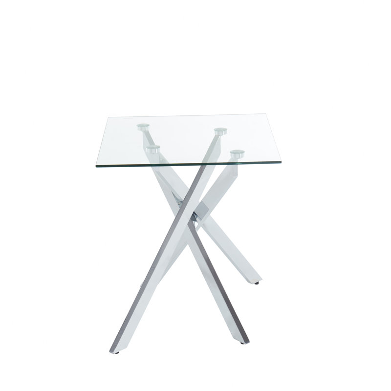 Square End Table With Glass Top, Silver