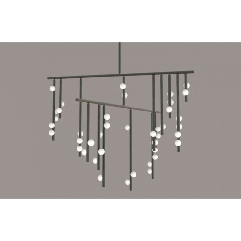 59 - Lustre rectangulaire 59 lumières, Bronze frotté à l'huile, Fumée, 22” Width x 10” Depth x 52” Height