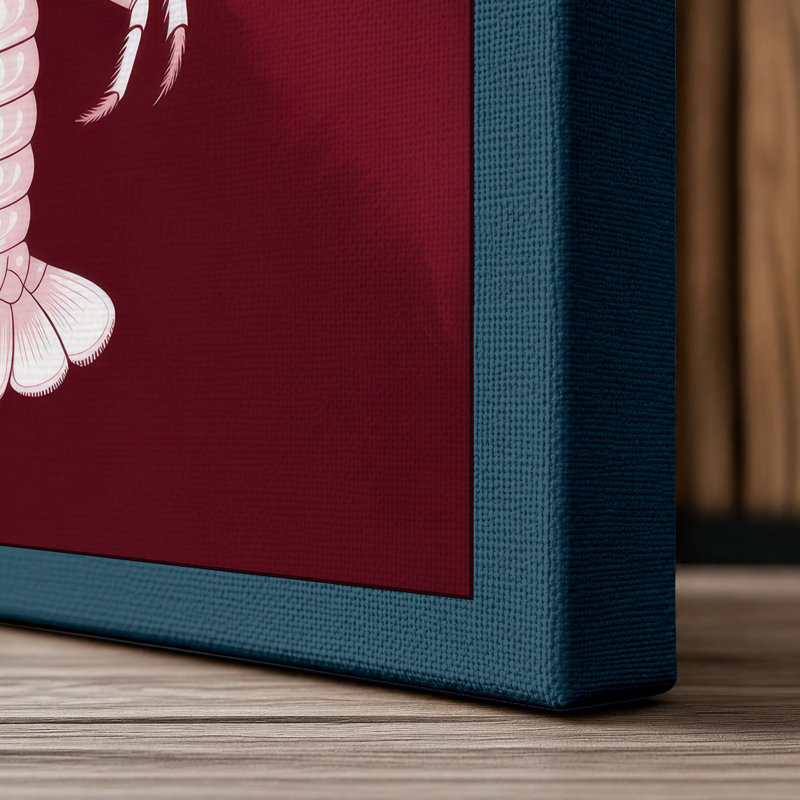 Heraldic Lobster Art Deco - Wrapped Canvas, 30x20 - 76.2 x 50.8 cm, Teal Border