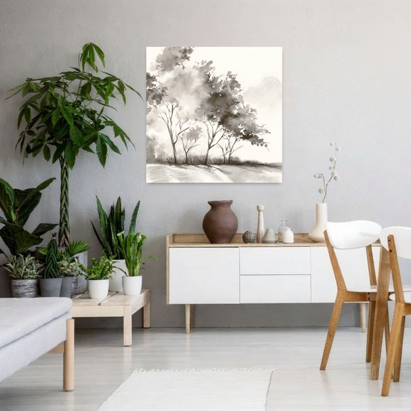 «Whispering Trees In Gentle Breeze», art contemporain mural, paysage abstrait, H 36 po x l 36 po
