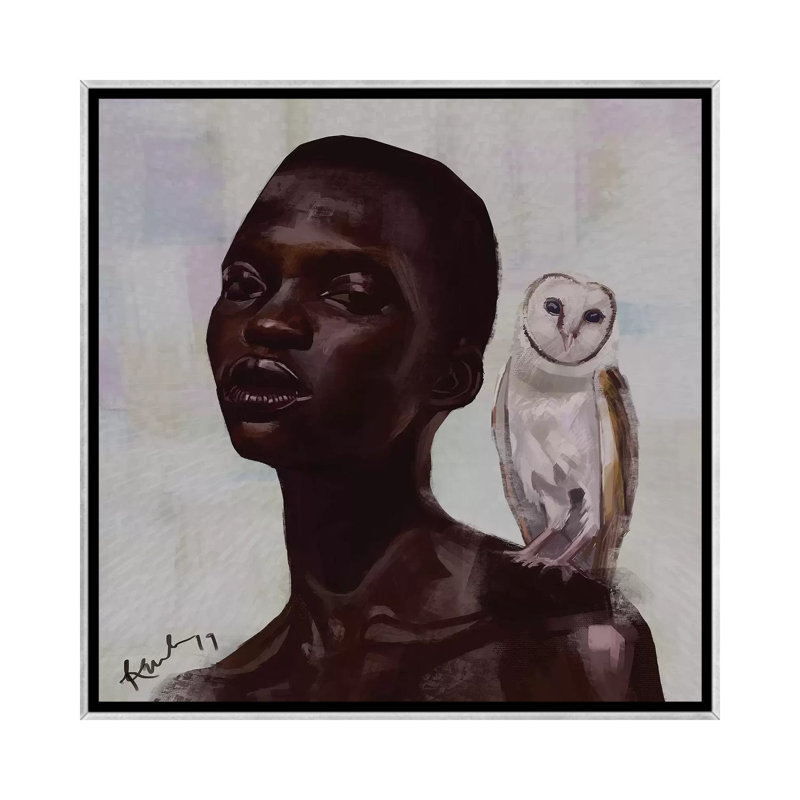 Reproduction d’art sur toile hibou par Adekunle Adeleke, H 26 po x l 26 po x P 1,5 po, Toile avec cadre argent, Pas de tapis