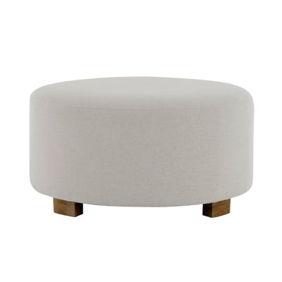 Fabric Round Ottoman   With Wooden Legs, Modern Minimalist Ottoman