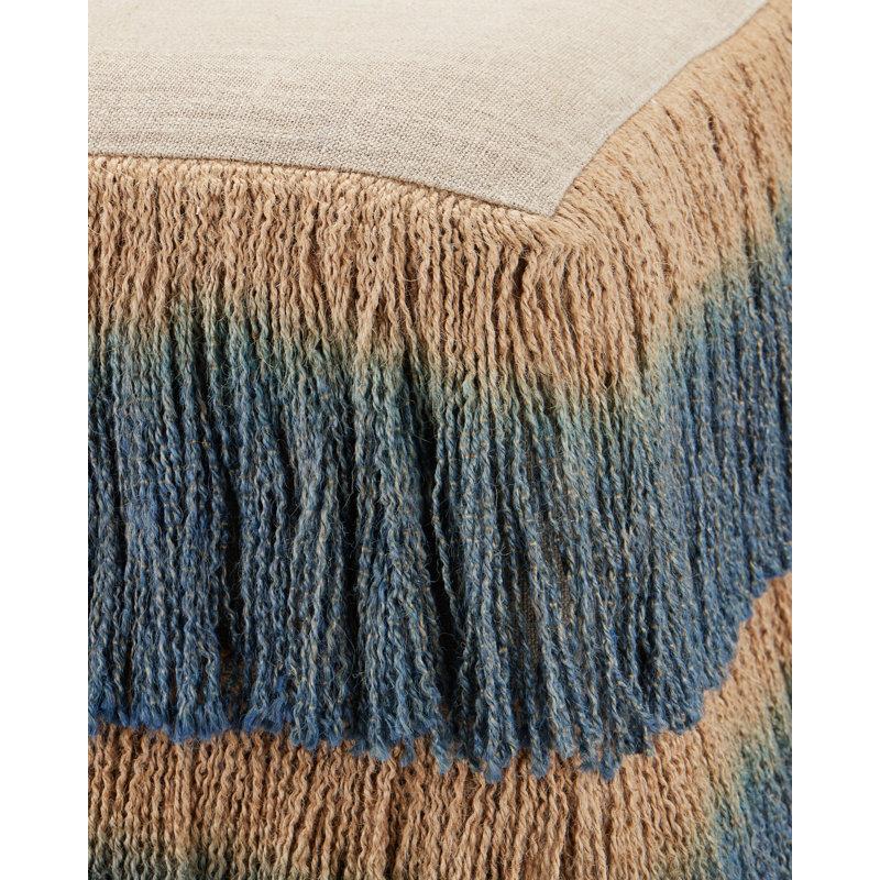 Jute Fringe Ottoman, Indigo, Beige