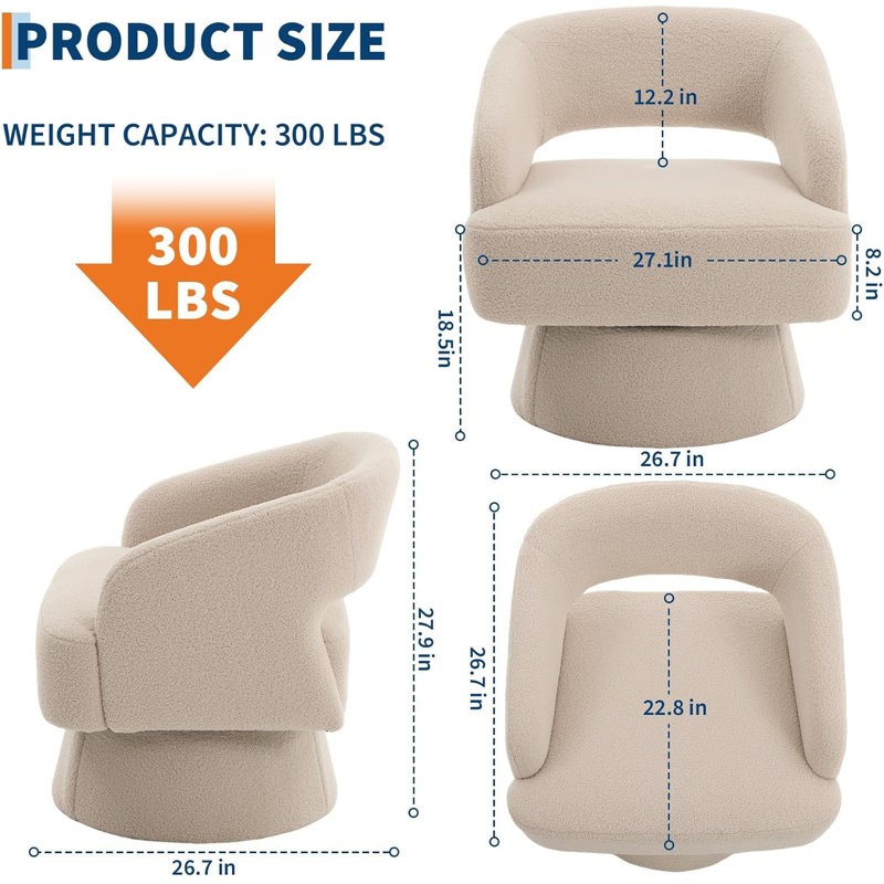 Ensemble de 4 fauteuils d'appoint pivotants à 360 degrés en velours, fauteuil tonneau à dossier ouvert, Beige Velvet 4pcs