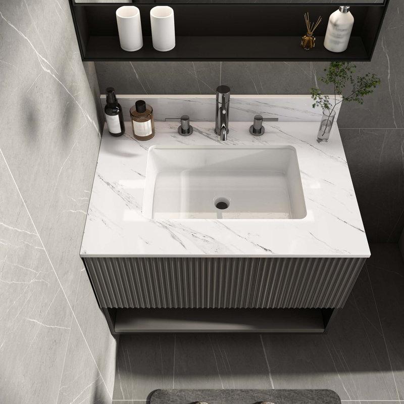 Comptoir de meuble-lavabo en marbre 31 po, comptoir blanc avec trous pré-percés, comptoir de salle de bain avec lavabo central