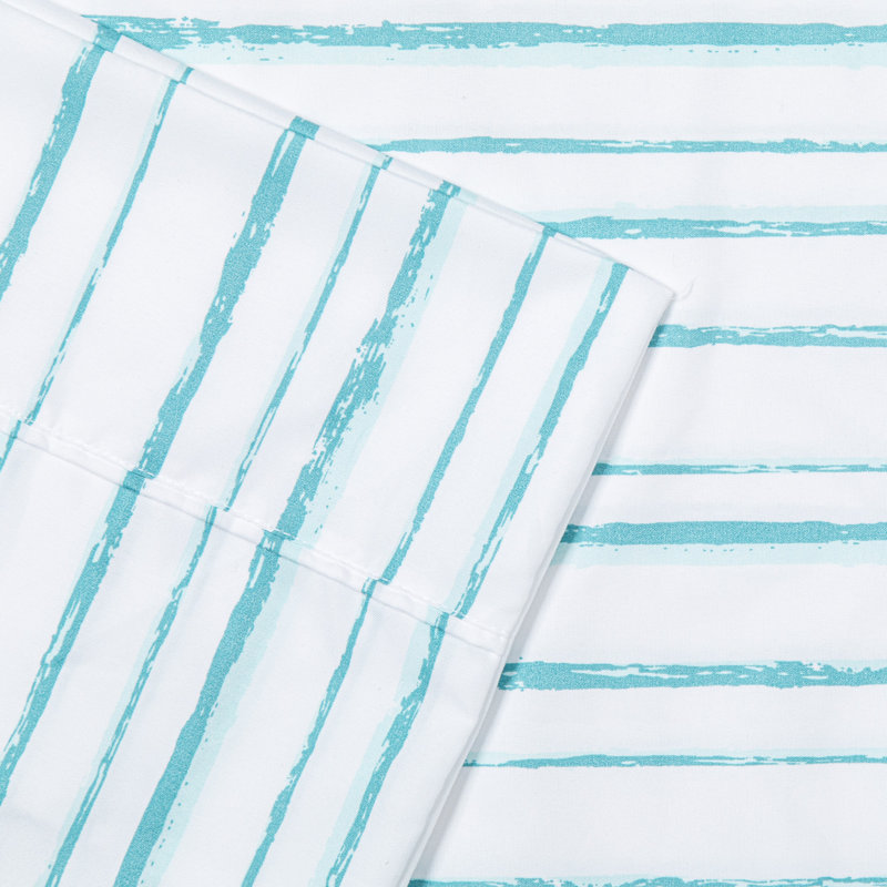 Queen Sea Stripes Polyester Microfiber Deep Pocket Sheet Set