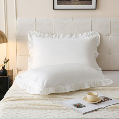 White Velvet Pillowcases White Ruffle Pillowcases King Size Solid Velvet Pillow Cover Vintage and Chic Ruffled Pillow Cases Luxury Fuzzy Pillowcase Cover Set of 2