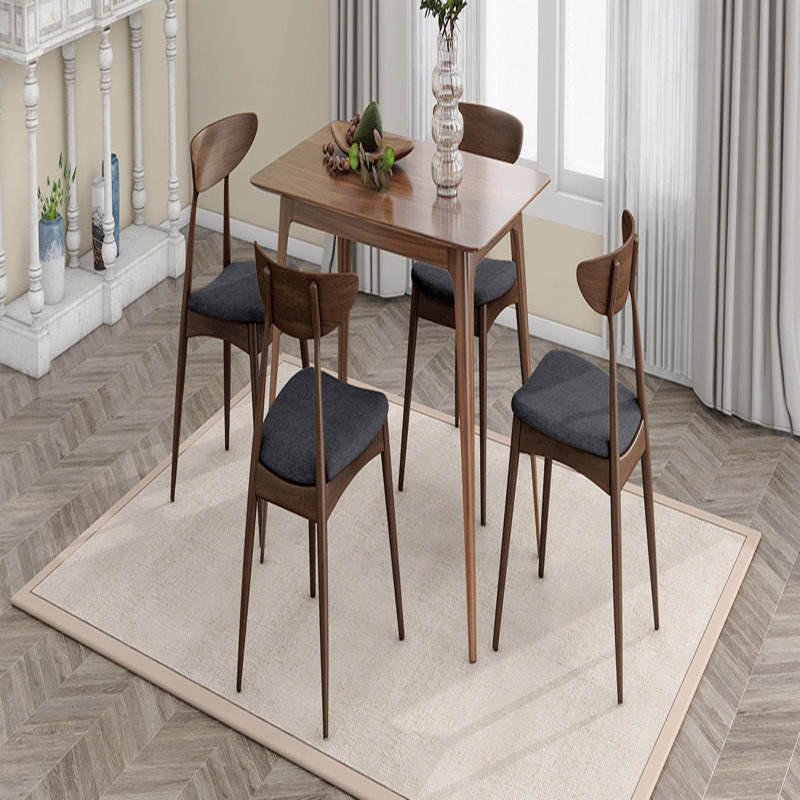 Ensemble de salle à manger 5 pièces: table à structure en bois d'hévéa et 4 chaises, dossier ergonomique à coussin souple, noyer et gris anthracite
