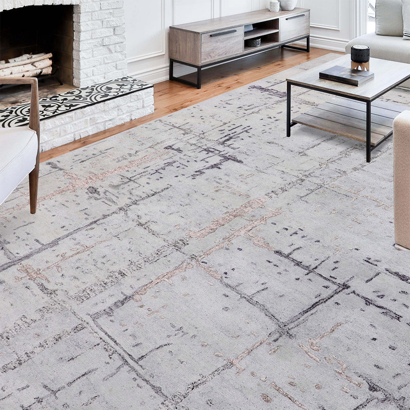 Tapis gris et multicolore noué à la main de haute qualité, Rectangle 8 pi 9 po x 11 pi 10 po