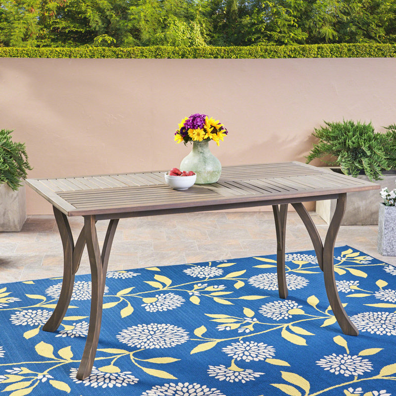 Table de salle à manger d'extérieur Ravie, plateau rectangulaire à lattes de 59 pouces, bois gris