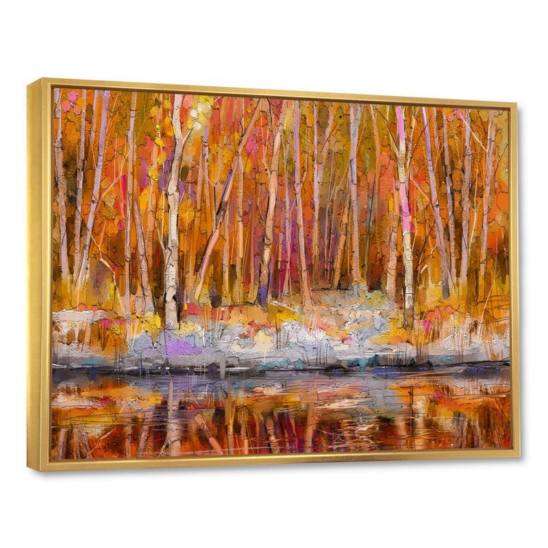 «Colorful Autumn Trees», reproduction sur toile flottante, H 12 po x l 20 po x P 1 po, Cadre flottant doré