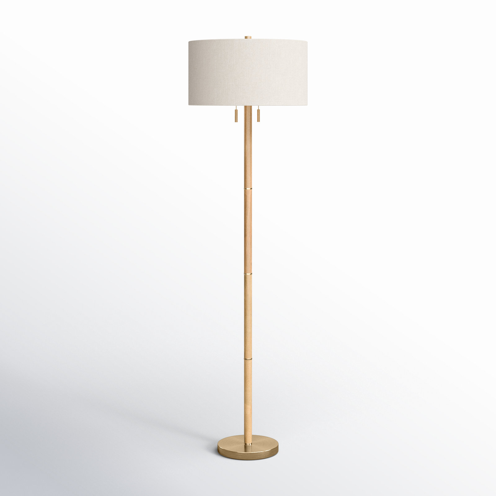 Geno 66.25'' Solid Wood Floor Lamp, Off-White, Natural/Antique Brass