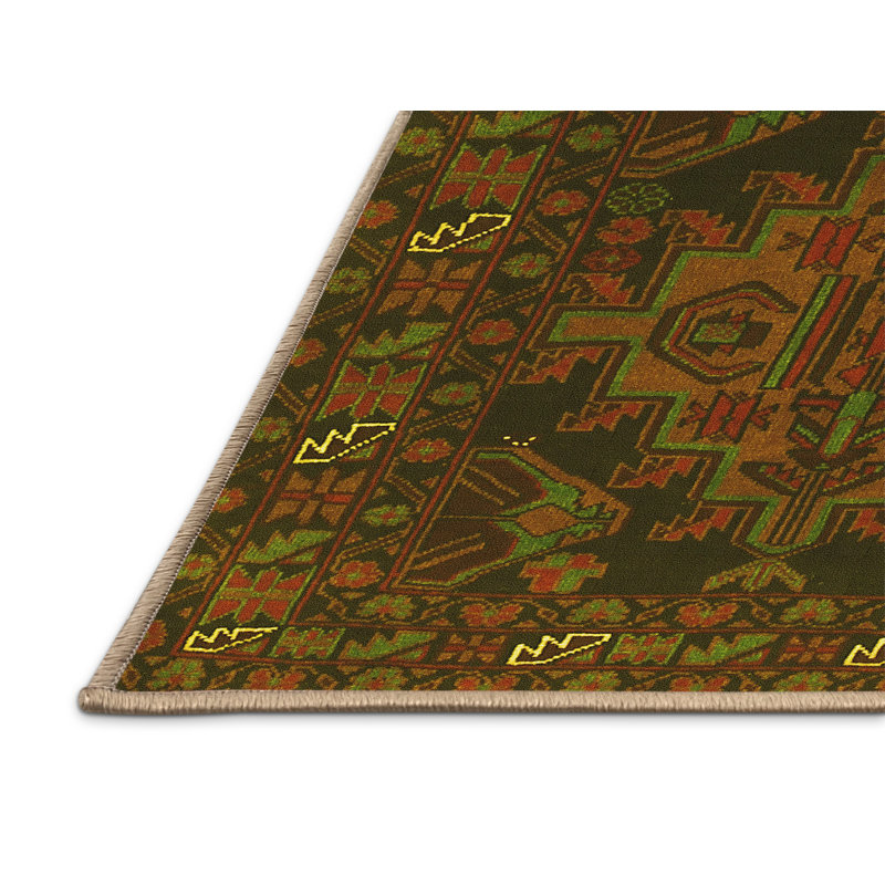 Tapis traditionnels jaunes lavables à la machine 1359, Rectangle 3 pi x 5 pi