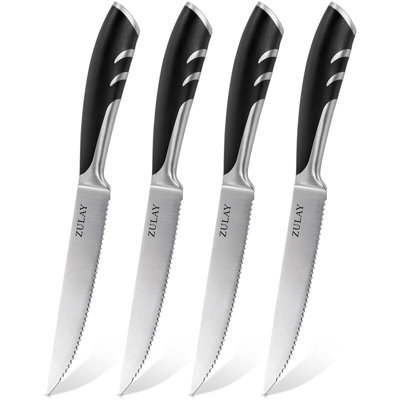 Zulay Kitchen Serrated Steak Knives - Stainless Steel Steak Knife with Non Slip Handles