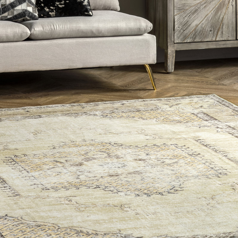 Glenda SpinClean Machine Washable Faded Medallion Area Rug, Rectangle 4' x 6'