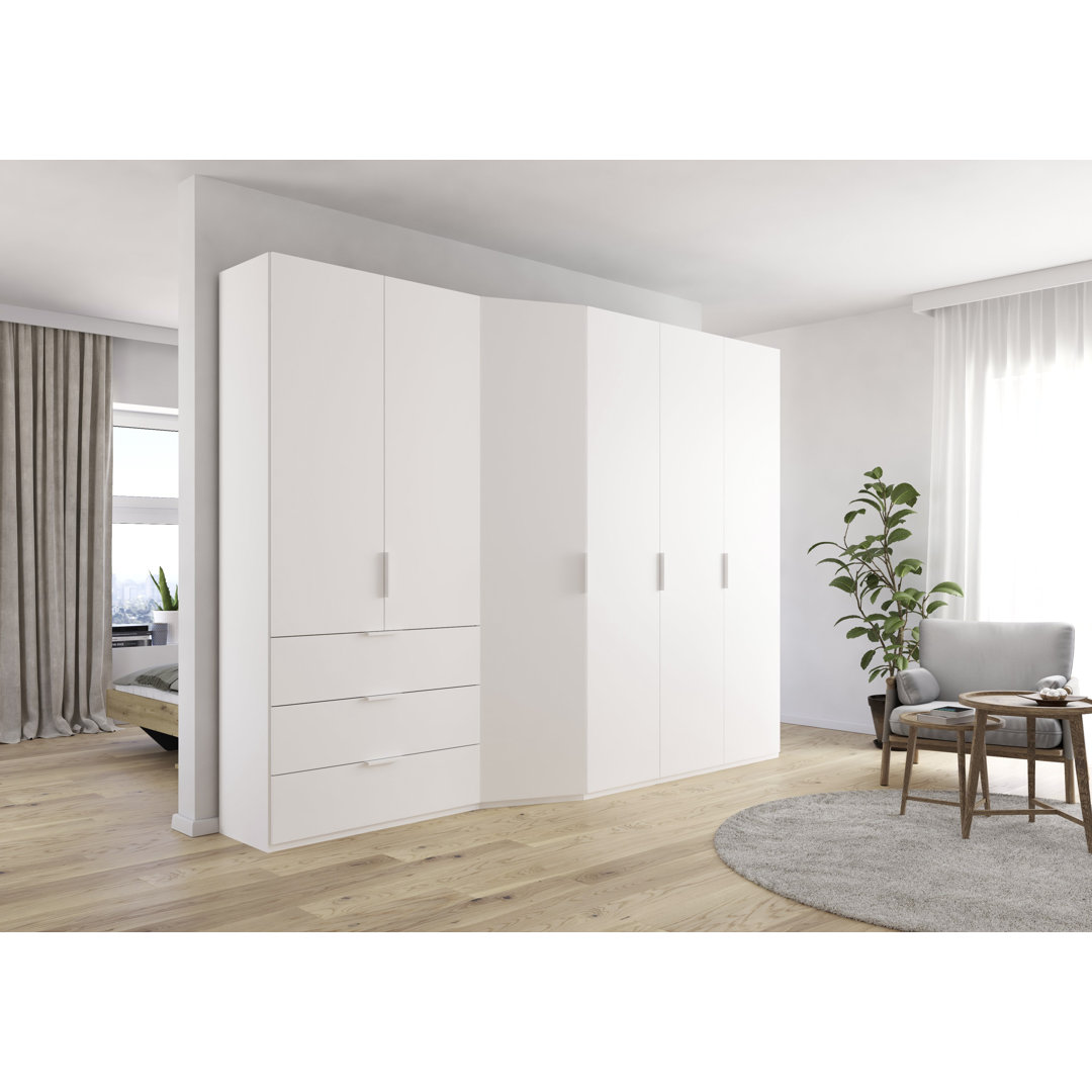 Drehtürenschrank Kleiderschrank Schrank Garderobe WAVE mit 3 Schubkästen mit 2 Tiefen Soft-Close-Funktion MADE IN GERMAN...