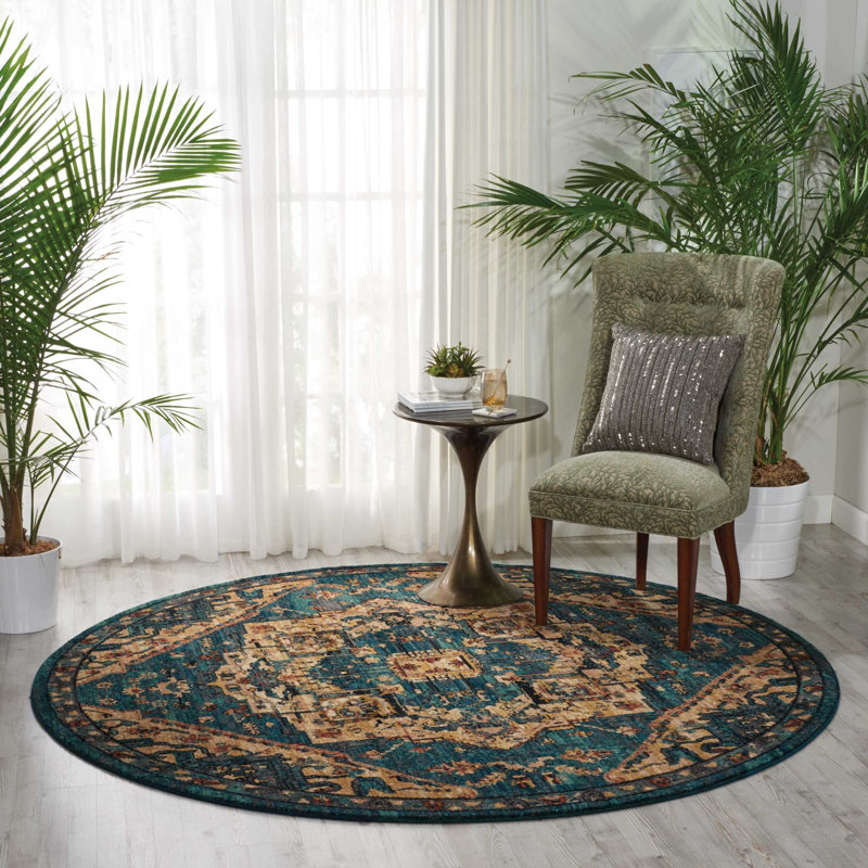 Floral Indoor Rug, Round 5'