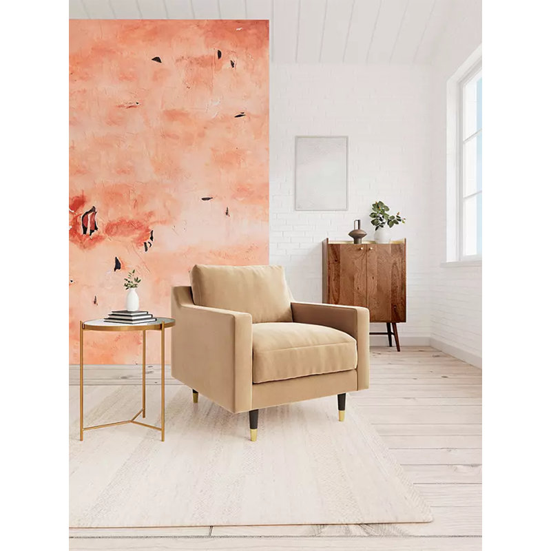 Chaise d'appoint en bois et velours beige